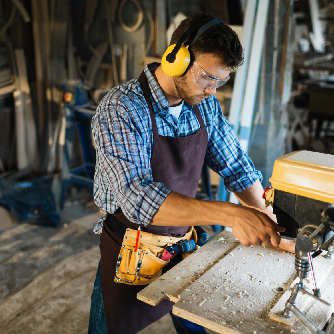 woodworker kitchen maker at workbench